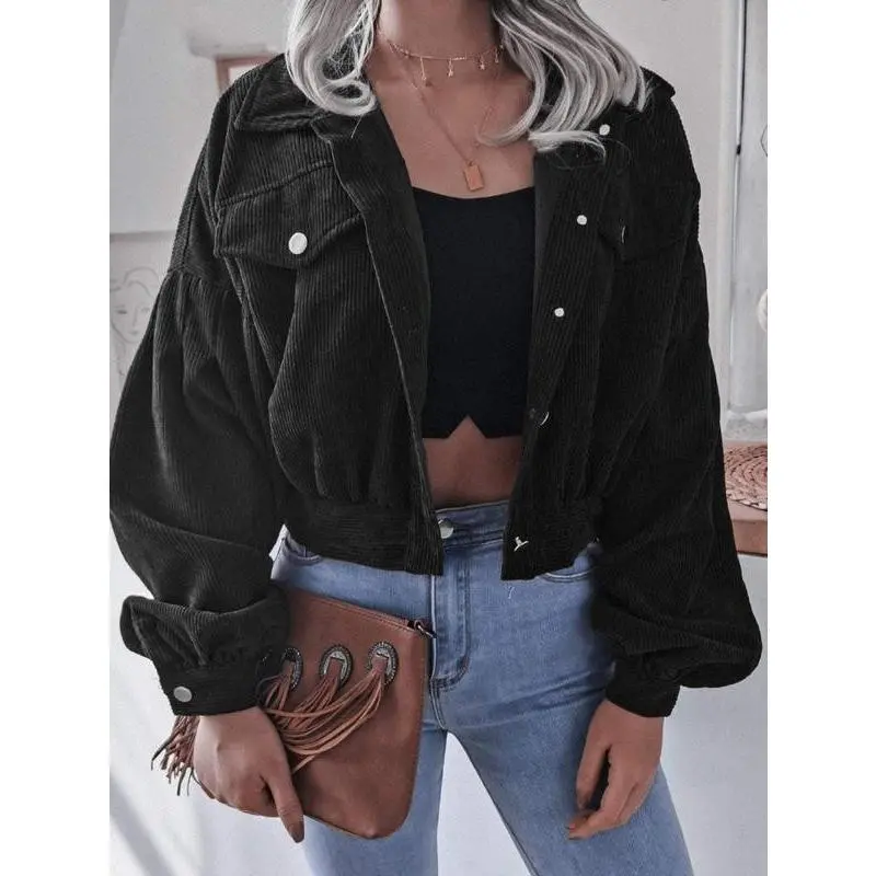 Lantern Sleeve Cropped Corduroy Jacket