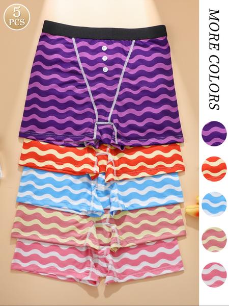 Women's Striped Print Boyshorts, Casual Comfy Breathable Panty for Daily Wear, Underwear for All Seasons, Underwear for Women