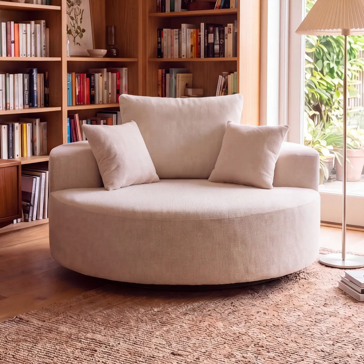 55" Oversized Round Swivel Chair, 360° Rotating Chenille Cotton Blend Chair, High-Density Foam Cushion, Comfy Modern Accent Chair for Living Room, Bedroom, Reading Nook, Apartment & Office