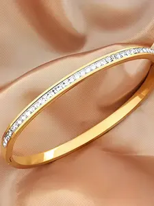 Large Square Diamond Embedded Round Bracelet, Unisex Full Diamond Titanium Steel Couple Wristband, Available in Silver and
