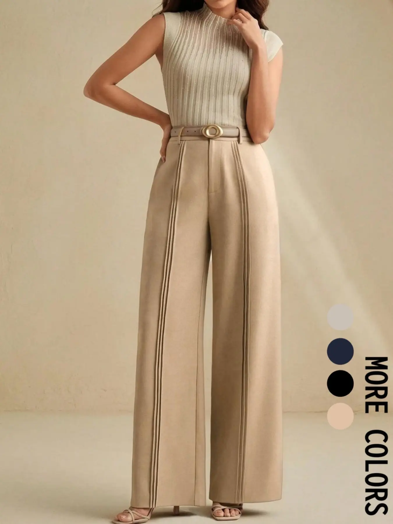 Women's Solid Color Loose Oversized Wide Leg Pleated Pants, Elegant Fashion Casual Pants, Suitable for Office Business Wear, Four Seasons Women's Bottoms