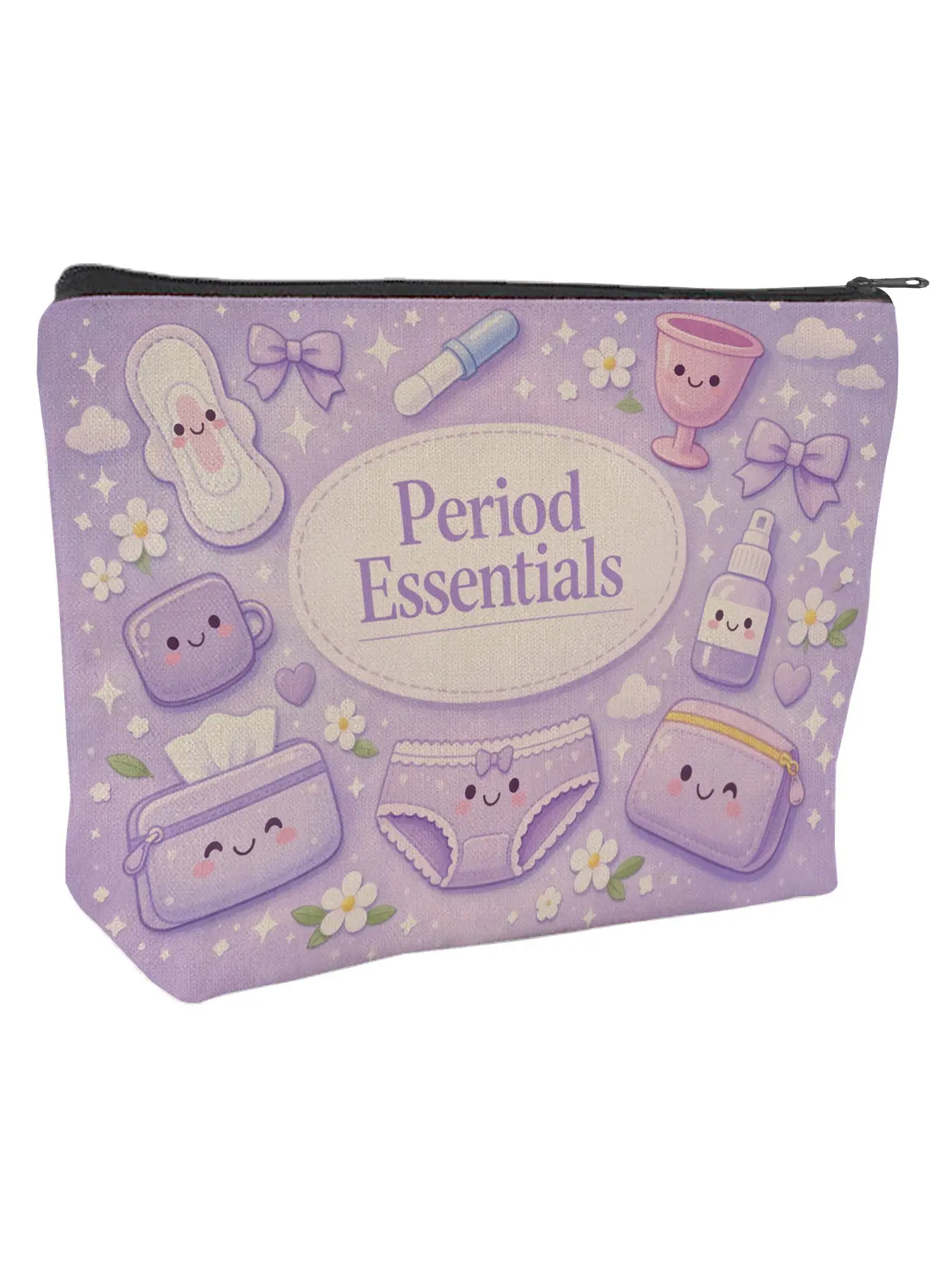 Essential Period Organizer Bag, Cute Cartoon Pads Pattern, Travel Washbag, Multifunctional Toiletry Bag, Multi-Functional Storage, Women's Menstrual Care Gift