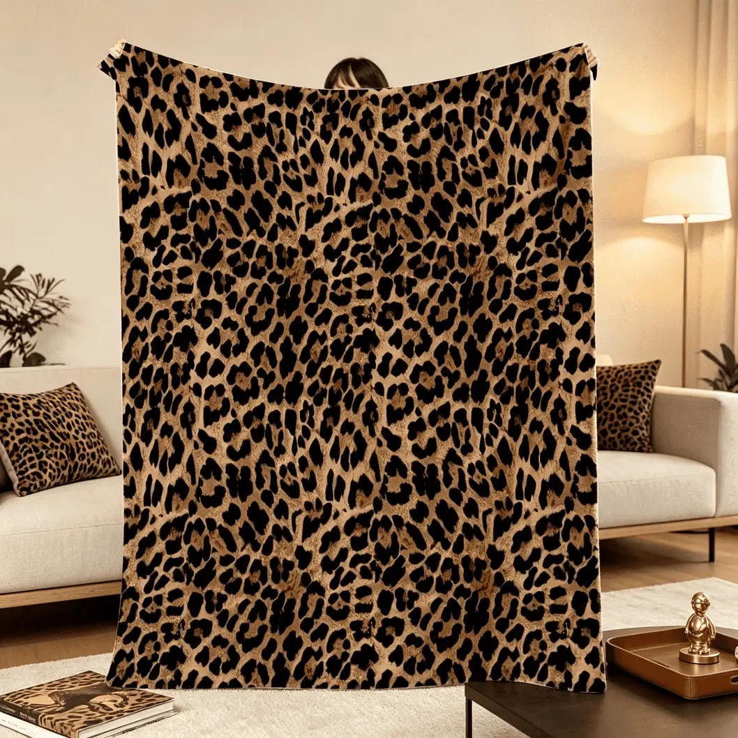 Luxurious Leopard Print Flannel Throw Blanket, Soft Cozy Hypoallergenic Blanket, Lightweight Warm Decorative Blanket For Sofa Bedroom Room Decor, Home Accessories, Kids & Adults Gift