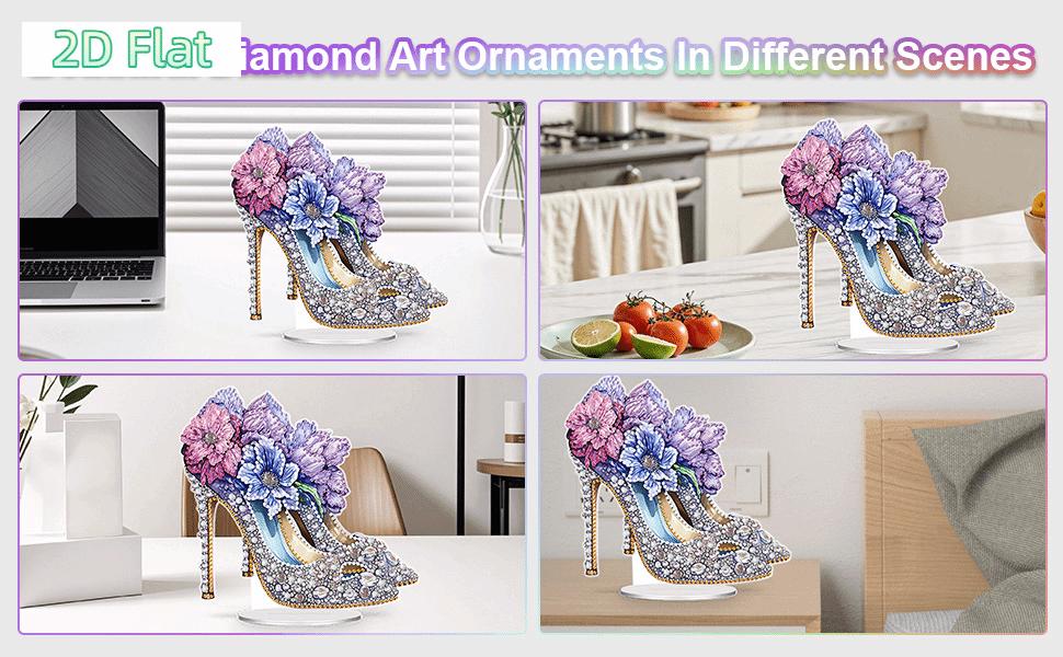 2D FLAT2D Flat High Heels Print DIY Diamond Painting Tabletop Ornaments Kit Table Top Diamond Painting Ornament Kits for Home Office Desktop DecorDIY Diamond Painting Kit for Adults & Beginners, Sparkling Art & Perfect Festive Gift