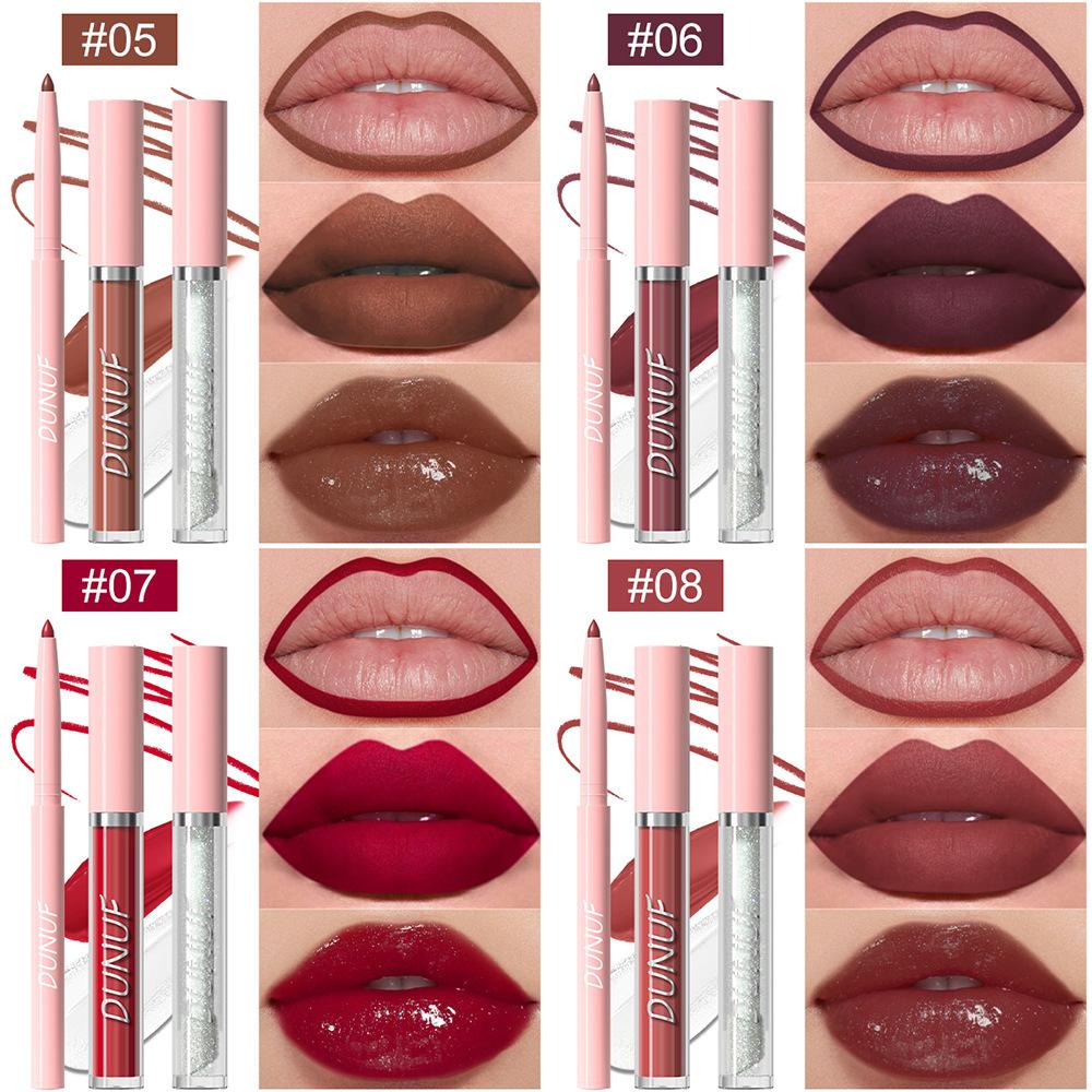 3PCS Nude Brown Lip Liner and Matte Lipstick Makeup Sets,3in1 Vegan Lipstick Lip Liner and Gloss Stain Set Long Lasting Waterproof labiales mate 24 horas originales matte largaduracion