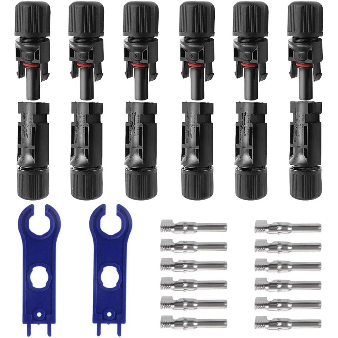 Solar Connectors (12 PCS, 6 Male-Female Pairs) with Spanners, M-C-4 Compatible, Waterproof PPO-PPE Insulation, UL Certified, UV Endurance Solar Charge Controllers & Accessories