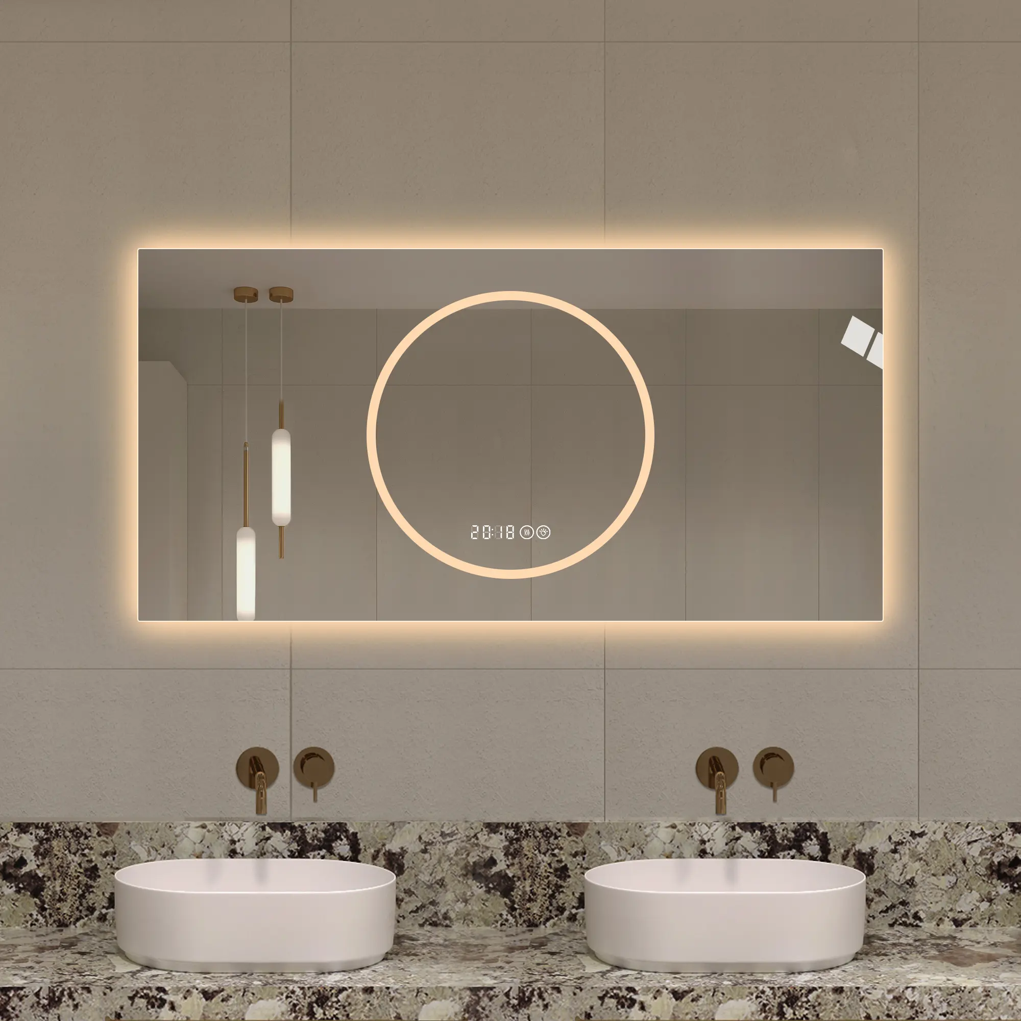 Nokaa 48x24 Inch LED Bathroom Mirror Wall Mounted Vanity Mirror with Anti-Fog, 3 Color Lighting, 6-Level Dimmable, Horizontal Lighted Makeup Mirror for Bathroom, Bedroom, Dressing Room, Modern Rectangular Mirror