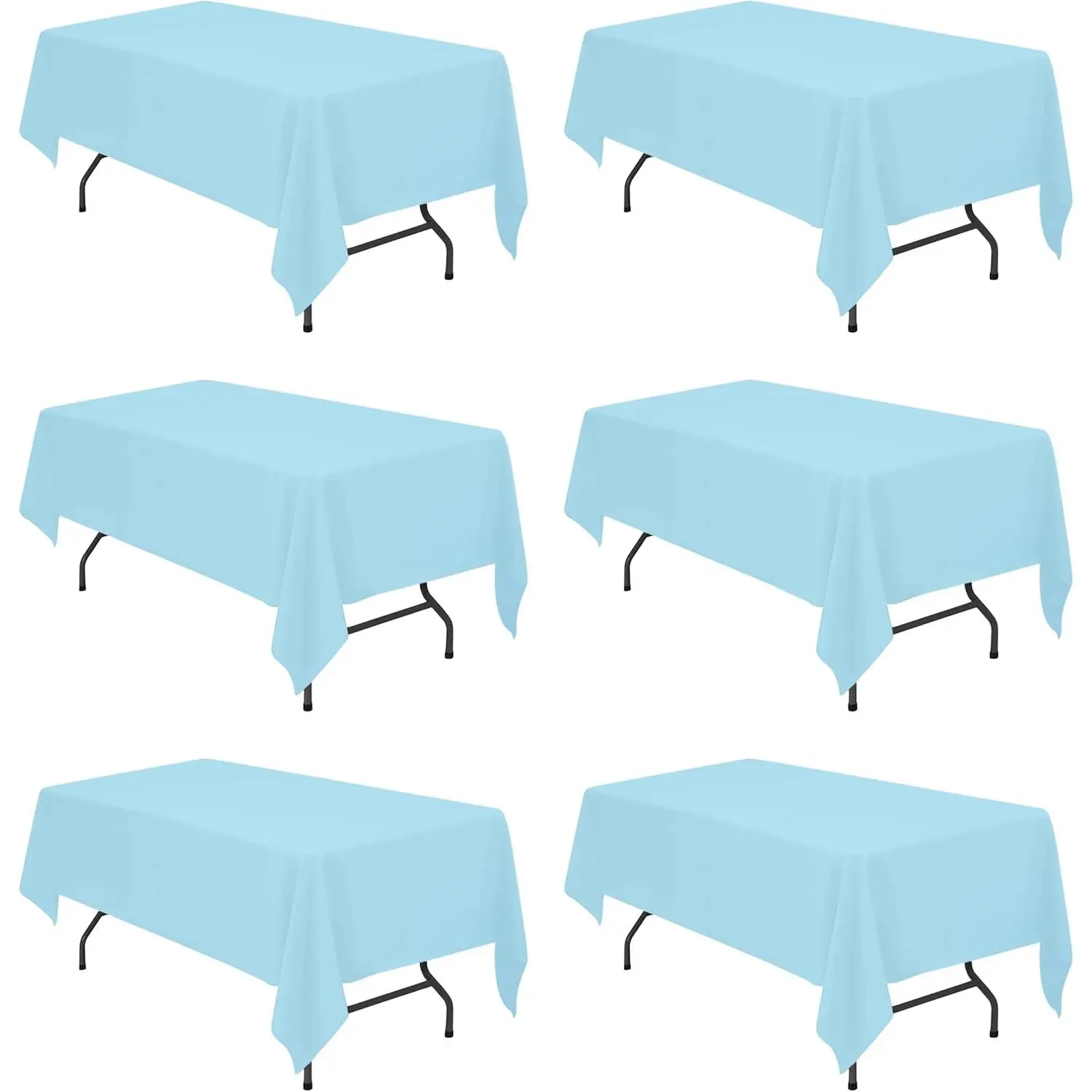 6 Pack Light Blue Tablecloths 60 102 Inch for 6ft Rectangle Tables - 150 GSM Polyester Fabric, 15" Standard Drop, Water, Stain & Wrinkle Resistant Cloth Cover for Wedding Dining Buffet