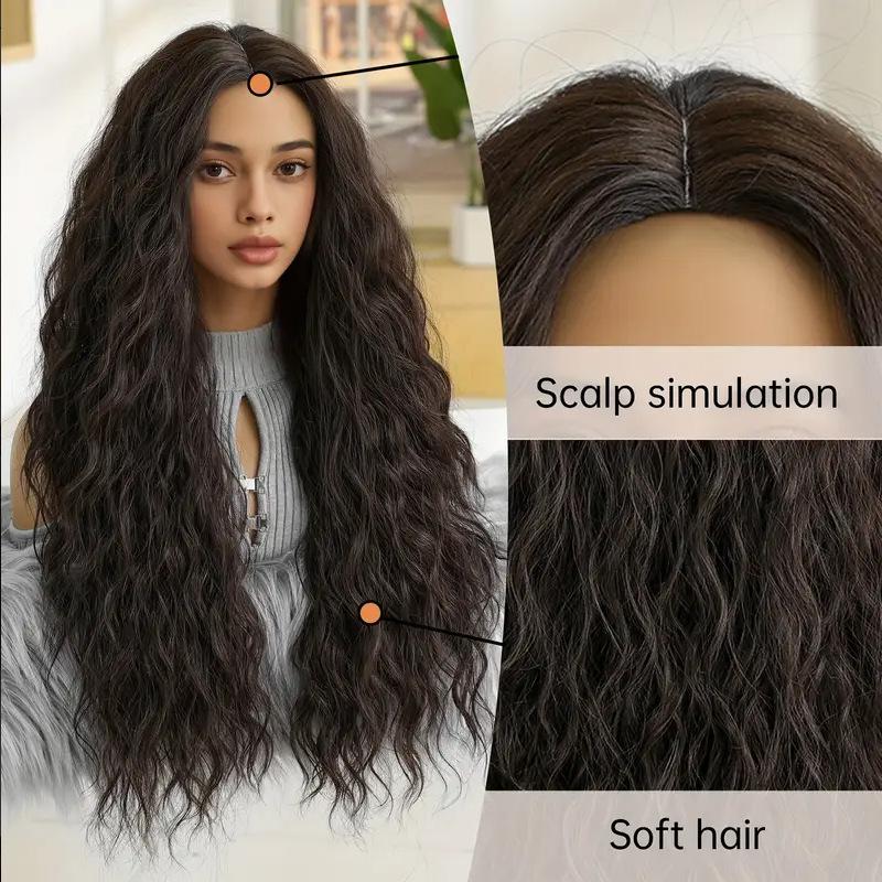 Cornrow African long curly wig, cornrow middle-part wig, curly black-brown wig, high-end appearance, realistic