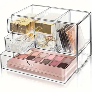 Six Compartment Transparent Drawer Style Cosmetics Storage Box, Stackable, Storage Small Box, Suitable for Bedrooms and Bathrooms