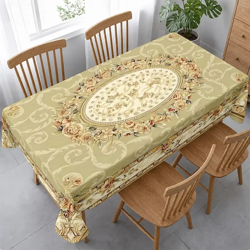 Vintage Floral Tablecloth, Elegant Plant Badge Design, Warm Dining Atmosphere, Classic Charm, Waterproof Heat Resistant, Easy Clean