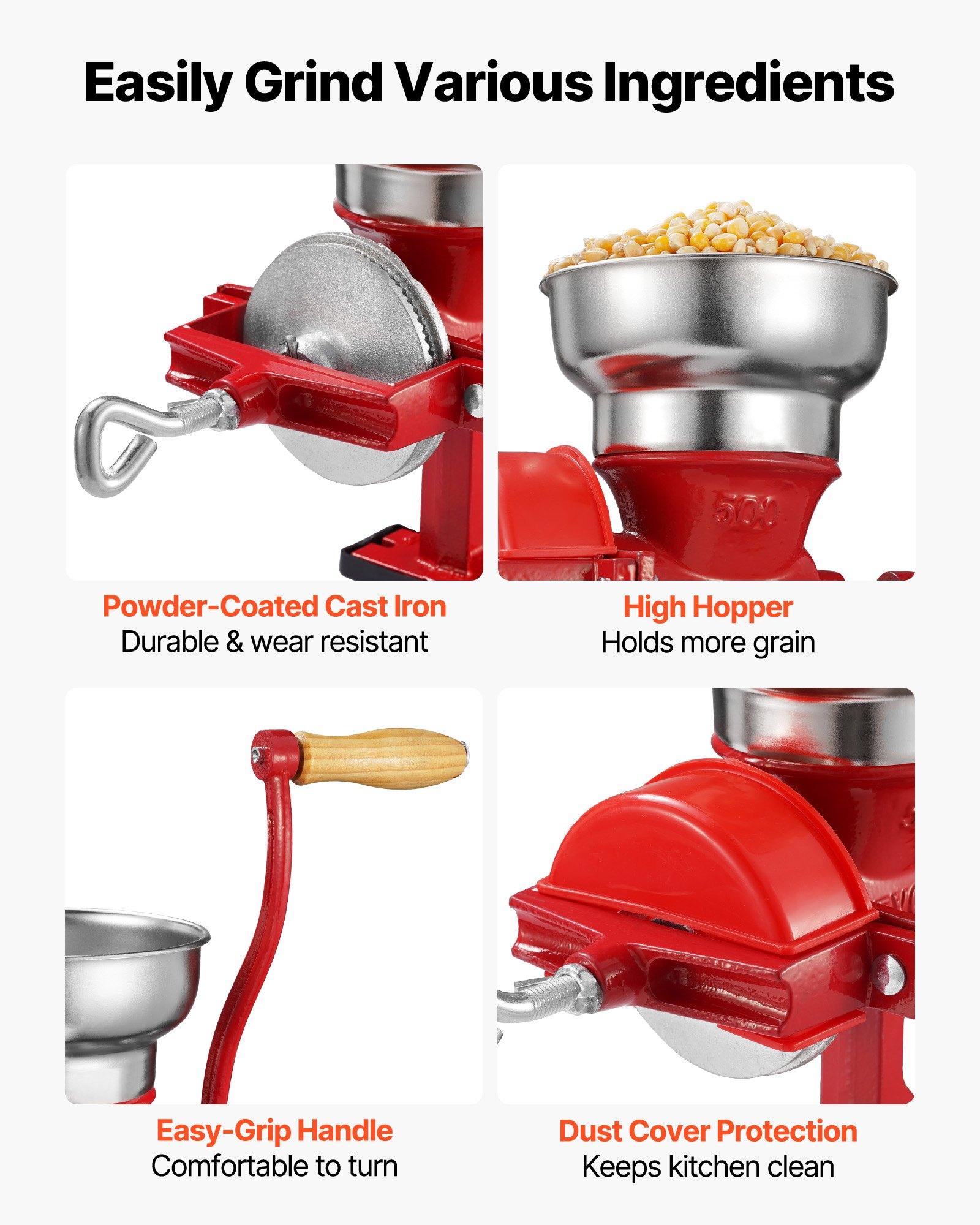 VEVOR Manual Grain Mill with Low Hopper, Hand-Crank Corn Grinder, Heavy Duty Cast Iron Wheat Grinding Mill with Stable Table Clamp & Dust Cover for Grains Spices Coffee Beans Nuts VEVOR Manual Grain Mill with Low Hopper, Hand-Crank Corn Grinder, Heavy Duty Cast Iron Wheat Grinding Mill with Stable Table Clamp & Dust Cover for Grains Spices Coffee Beans Nuts