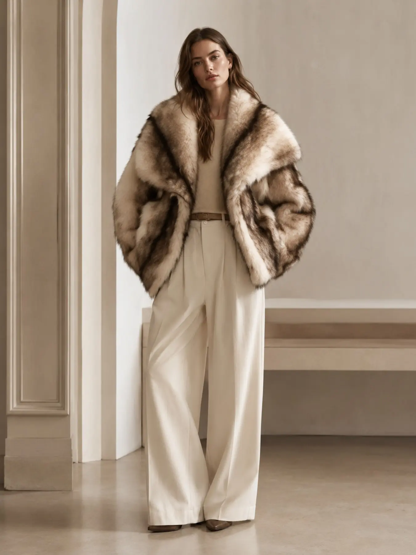 Women's Luxurious Loose Faux Fur Short Coat, Soft Warm Patchwork Design, Large Collar Fashion Winter Top, Stylish Outerwear for Women