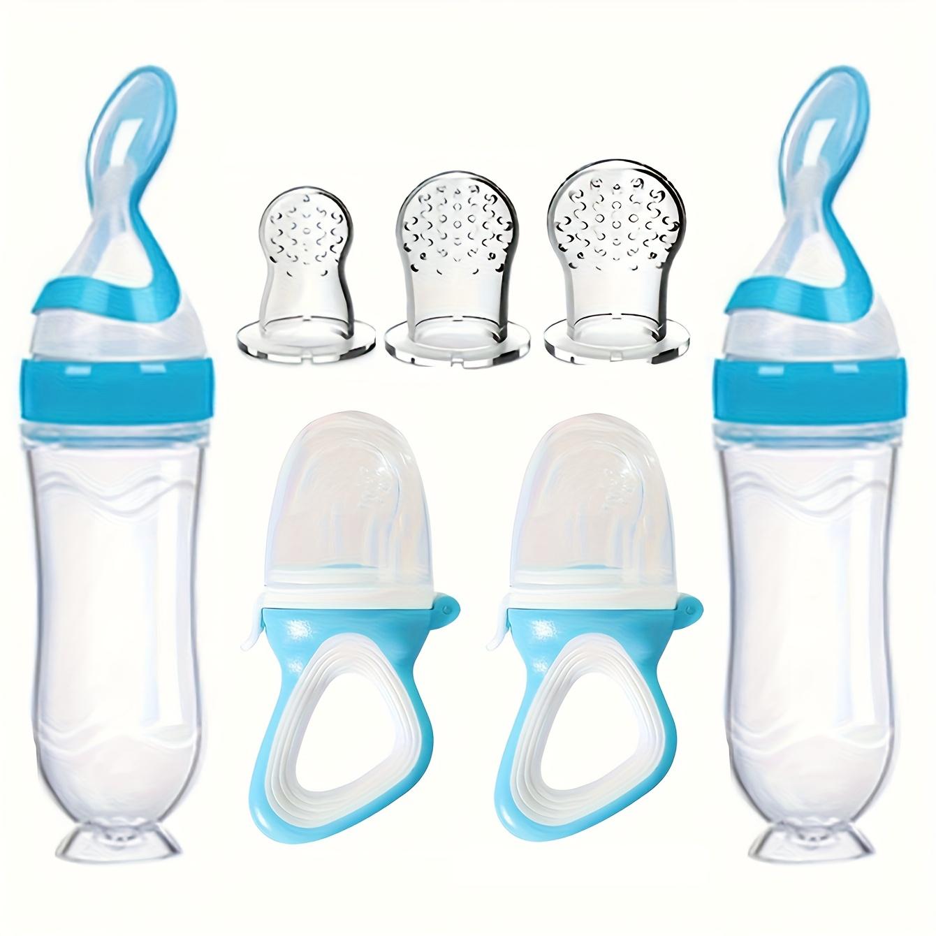 Baby Feeding Set, 7 Counts/set Including 2 Counts Silicone Food Storage Bottle & 2 Counts Fruit Feeder & 3 Counts Silicone Mesh Bag, Baby Utensils