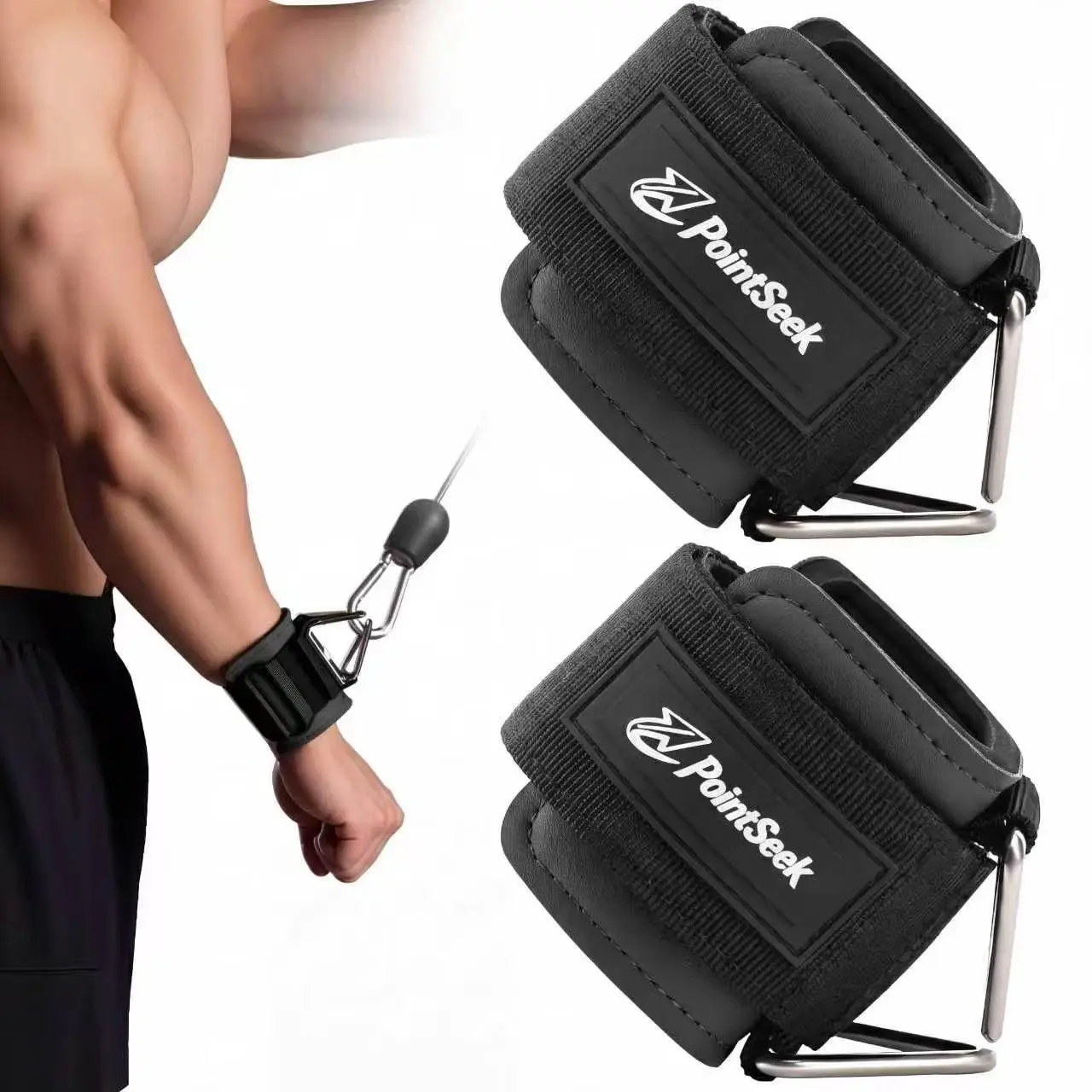 Wrist Cuffs with D-Ring, Neoprene Padding Wrist Wraps, Wrist Straps for Weightlifting, Gym Workouts, Cable Machines, Deadlifts, Fitness Accessories