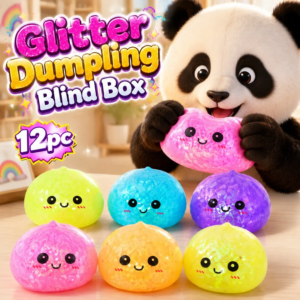 12 Pack Sparkling Dumpling Mystery Blind Box, Gentle TPR Sensory Toy, Desktop Collectible Ornament, Perfect Present for Sons & Daughters, Halloween Party, Neighbor & Class Reunion Surprise Favors, Classroom Rewards