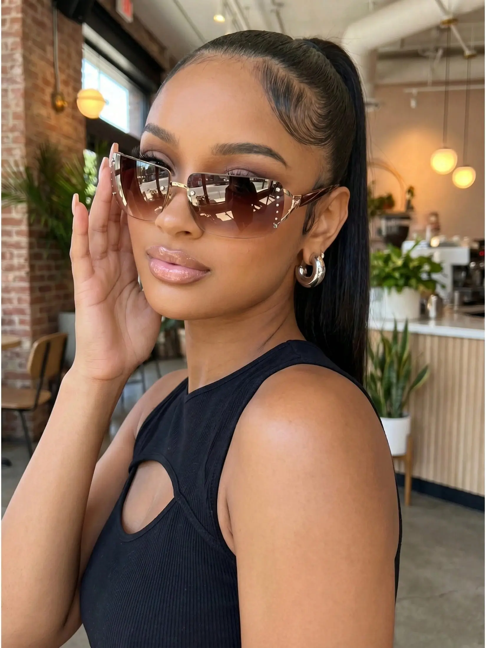Y2K Retro Classic Design Frameless Women's Sunglasses, Metal Sunglasses, Elegant Fashion, Casual Versatile, Perfect for Streetwear, Beach Vacation, Daily Wear