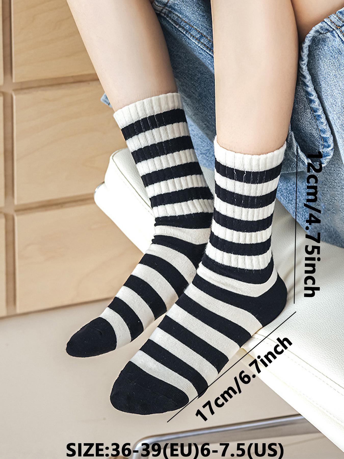 Women's 5 Pairs Colorblock Stripped & Star Print Crew Socks, Sock Set, Casual Moisture Wicking Socks, Soft Comfy Breathable Socks for All Seasons Daily Wear