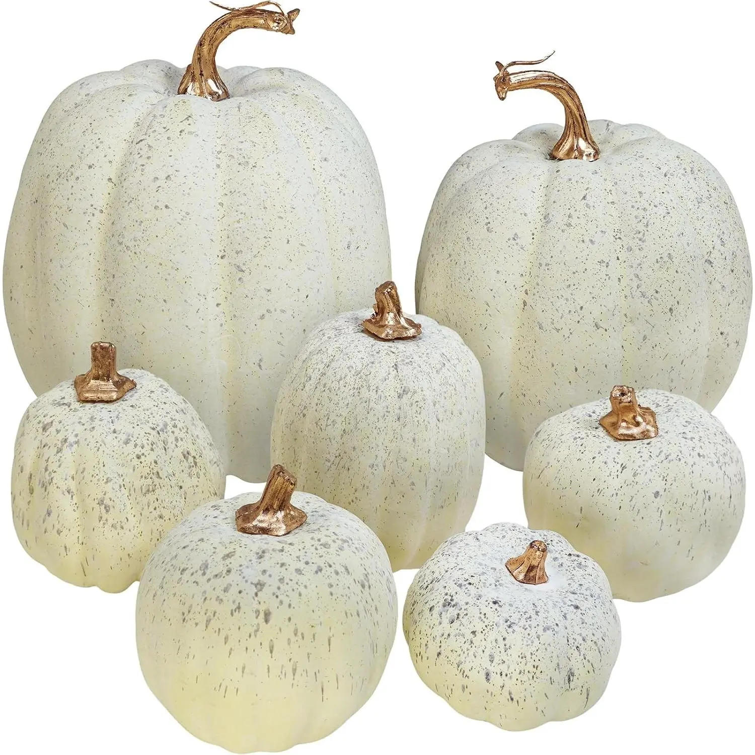 7 Pcs Assorted Sizes Harvest Cream Artificial Pumpkins Faux Cream Pumpkins Foam Decorative Pumpkins for Fall Farmhouse Autumn Wedding Halloween Thanksgiving Rustic Harvest Table Centerpiece