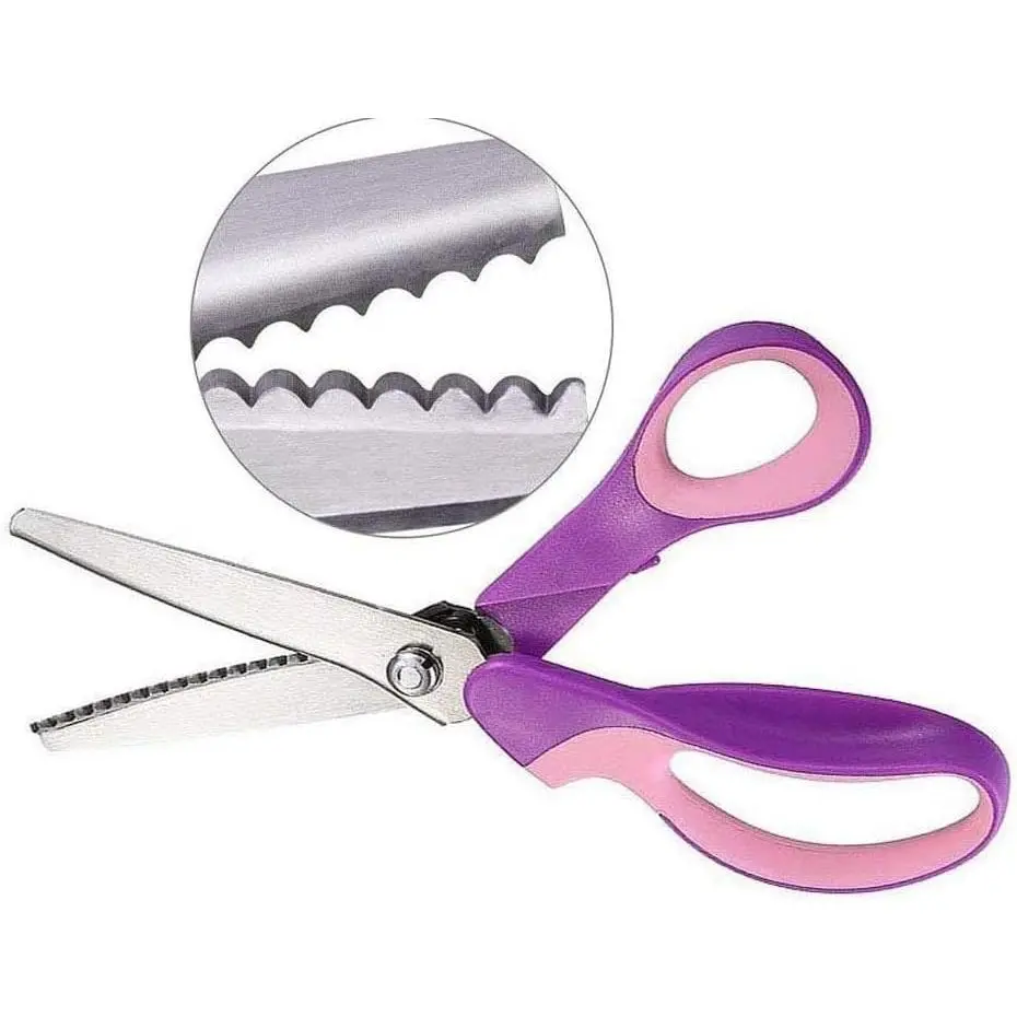 5MM Pinking Shears for Fabric, Stainless Steel Handled Professional Dressmaking Sewing Zig Zag Craft Scissors (Purple Scalloped)