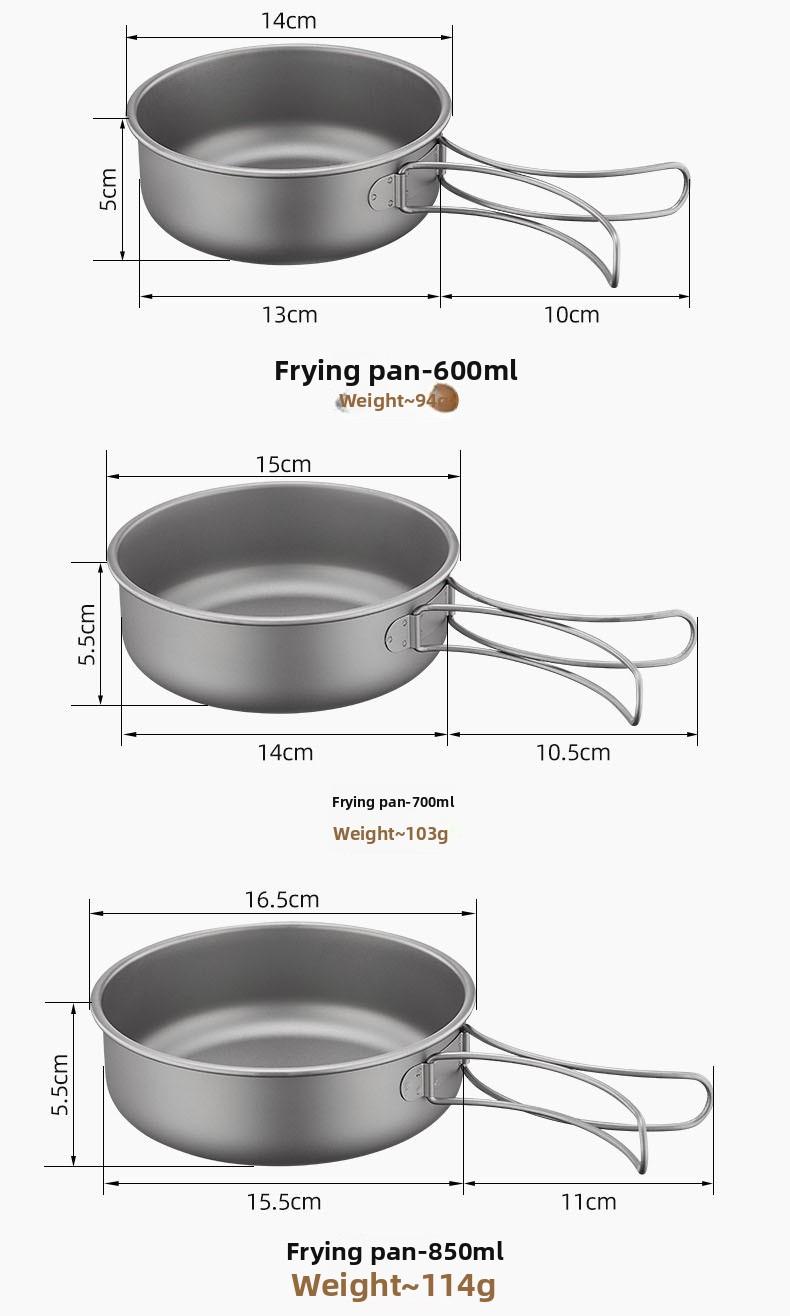 Pure Titanium Camping Cookware Set Foldable Lightweight Outdoor Pot Pan for Backpacking Hiking Picnic Cooking with Soup Frying Pot