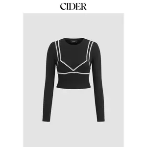 Cider [size 2-10] Round Neck Contrasting Binding Crop Long Sleeve Tee SummerWins SummerFinds