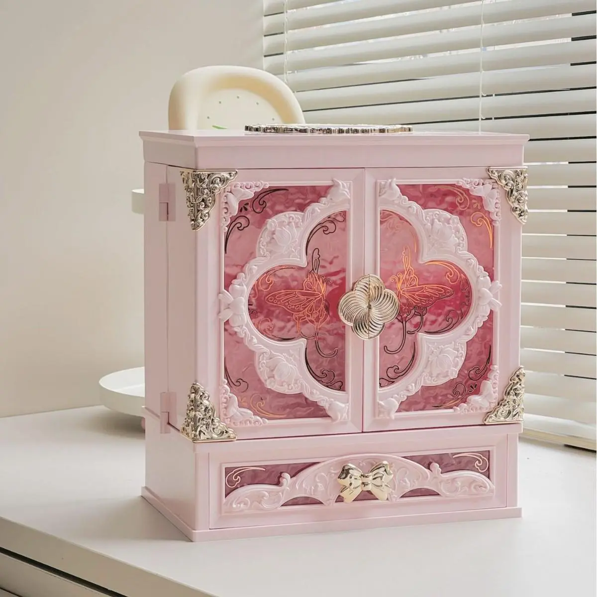 "Butterflies & Blossoms" Luxury Vanity Table Set - An Elegant Makeup Dresser with Mirror, Exquisite Gift Box for Her, Beauty Vanity Set