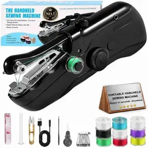 Portable Handheld Sewing Machine for Adults Mini Hand Held Stitching Small Electric for Beginners Suitable Hemming Quick Fabric  Travel Clothes Pants DIY Various Fabrics (Black)