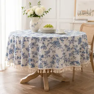 Vintage Rectangular Tablecloth with Fringe Wheat Ears, Floral Pattern, Washable, Indoor Outdoor Use, Farmhouse Decor, Picnic, Desktop Decoration