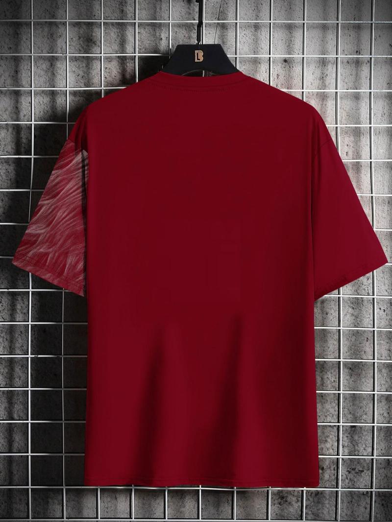 Men's Lion Print Round Neck Tee, Loose Casual Short Sleeve Crew Neck T-shirt for Summer, Fashion Men's Top for Daily Wear, Gym Shirts, Athletic Crew Neck, Gym Tees