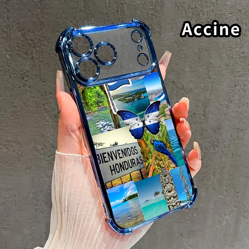 Compatible with iPhone 17 Pro Max 16 15 Plus Air 14 13 12 11 E Phone Case Honduras Welcome Four-Corner Drop-Resistant Electroplated Transparent TPU Soft Protective Cover Gift