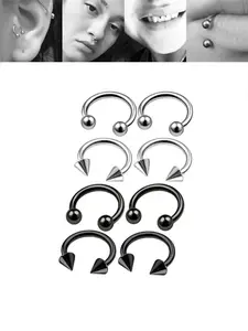 2/4/5pcs 16G Punk Stainless Steel Septum Nose Ring, Nose Rings Set, Cartilage Helix Horseshoe Ear Piercing Jewelry