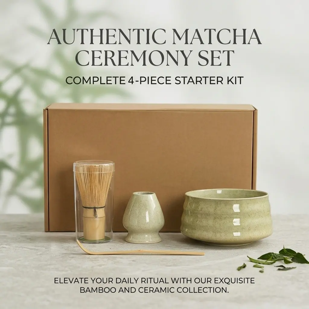 Complete Matcha Ceremony Gift Set, Ceremonial Matcha Kit, Includes Ceramic Tea Bowl, Bamboo Chasen, Chashaku Spoon, Traditional Japanese Matcha Tools, Perfect for Home Use