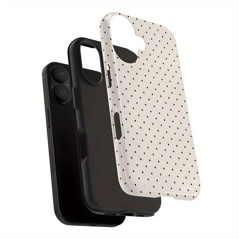 Simple Black Dot Pattern,  Durable, Shock-absorbing Two-in-one Mobile Phone Case, Suitable for IPhone17Promax  16Pro  15 14 13 12 11 and Other Series Models, Can Be Given As A Gift To Friends or Family