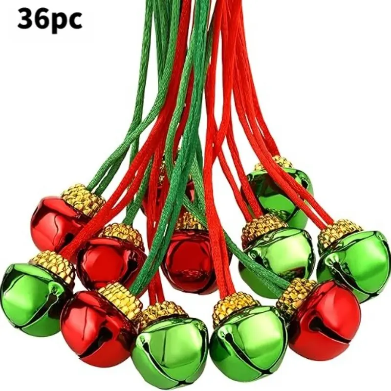 36-Piece Christmas Bell Necklace Set, Festive Holiday Jewelry with Ribbon, Perfect for Party Decorations and Gift Filling