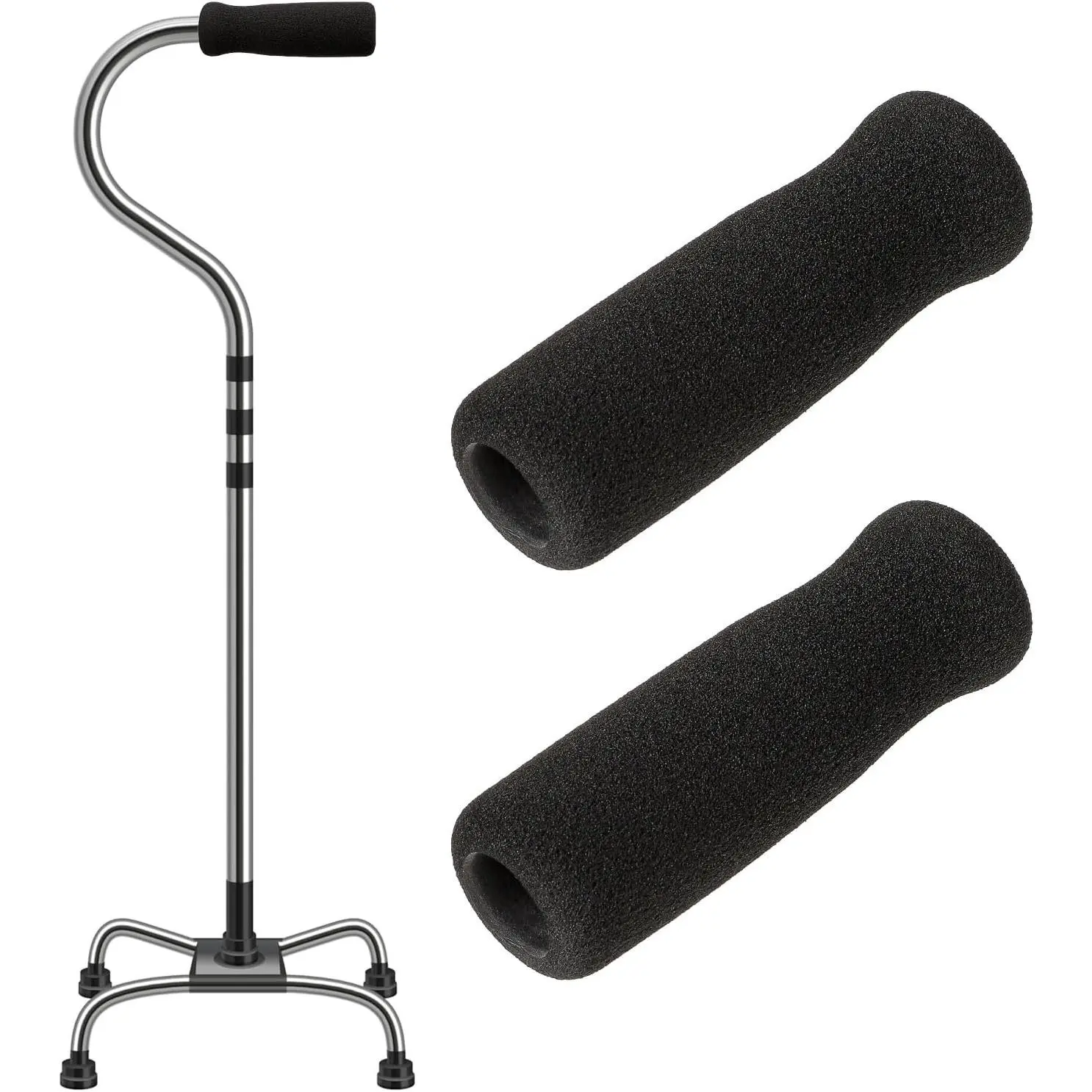 Cane Handle Grip Replacement 2 PCS Walking Stick Grips for Seniors Offset Handle Crutch Hand Grips Black Foam Accessories