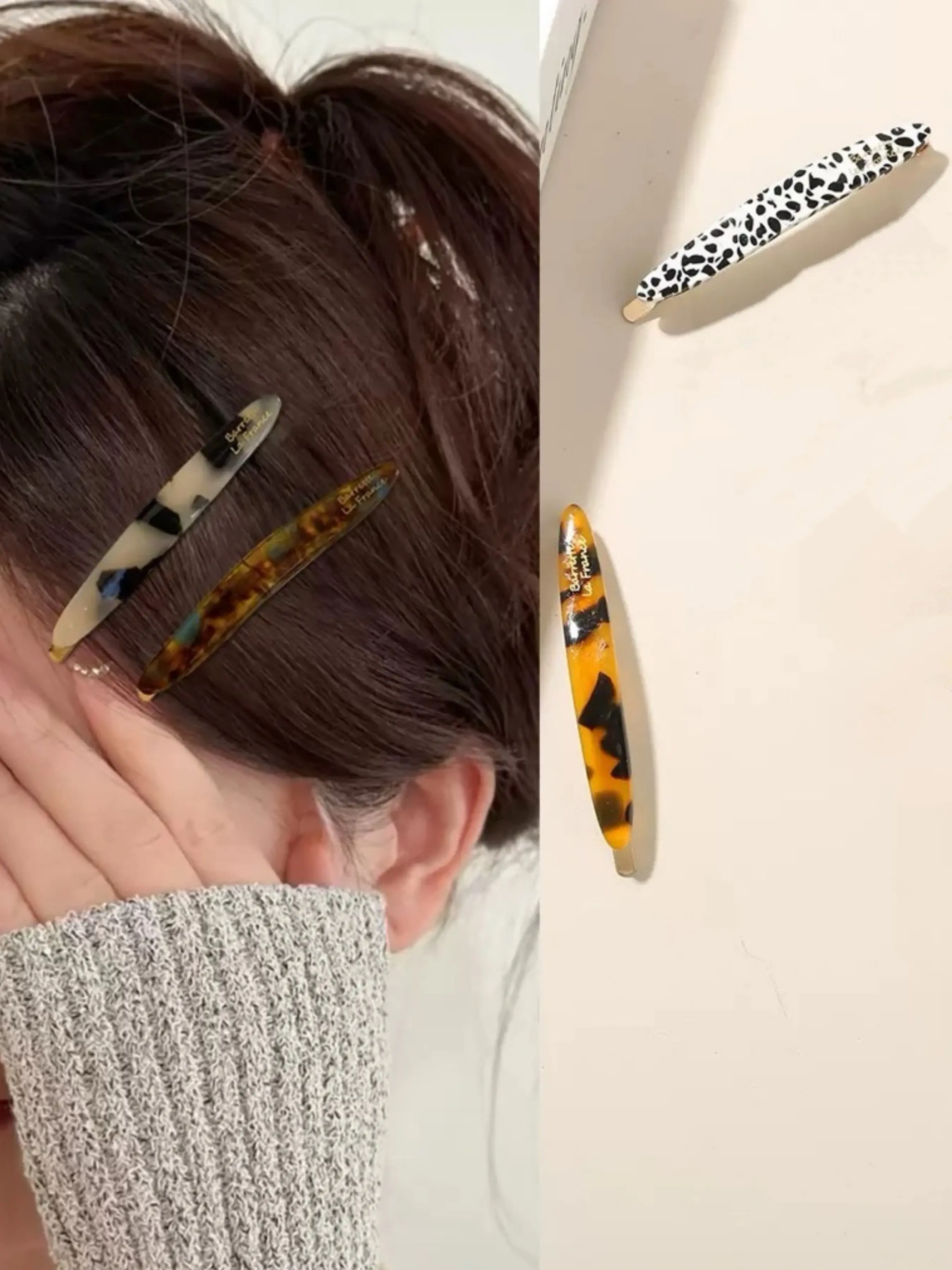 4pcs French Style Hair Clips, Acetate Side Bang Clips, Vintage Blue Tortoiseshell, Smooth Design, Perfect for Office & Casual Wear