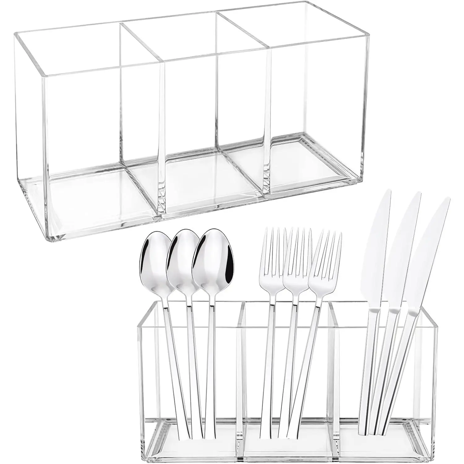 2Pack  Cutlery Storage Organizer, Plastic Cutlery Utensil Holder Storage Organizer  for Kitchen Countertop Organization - Holds Fork, , Spoon, Silverware Tableware Storage Box