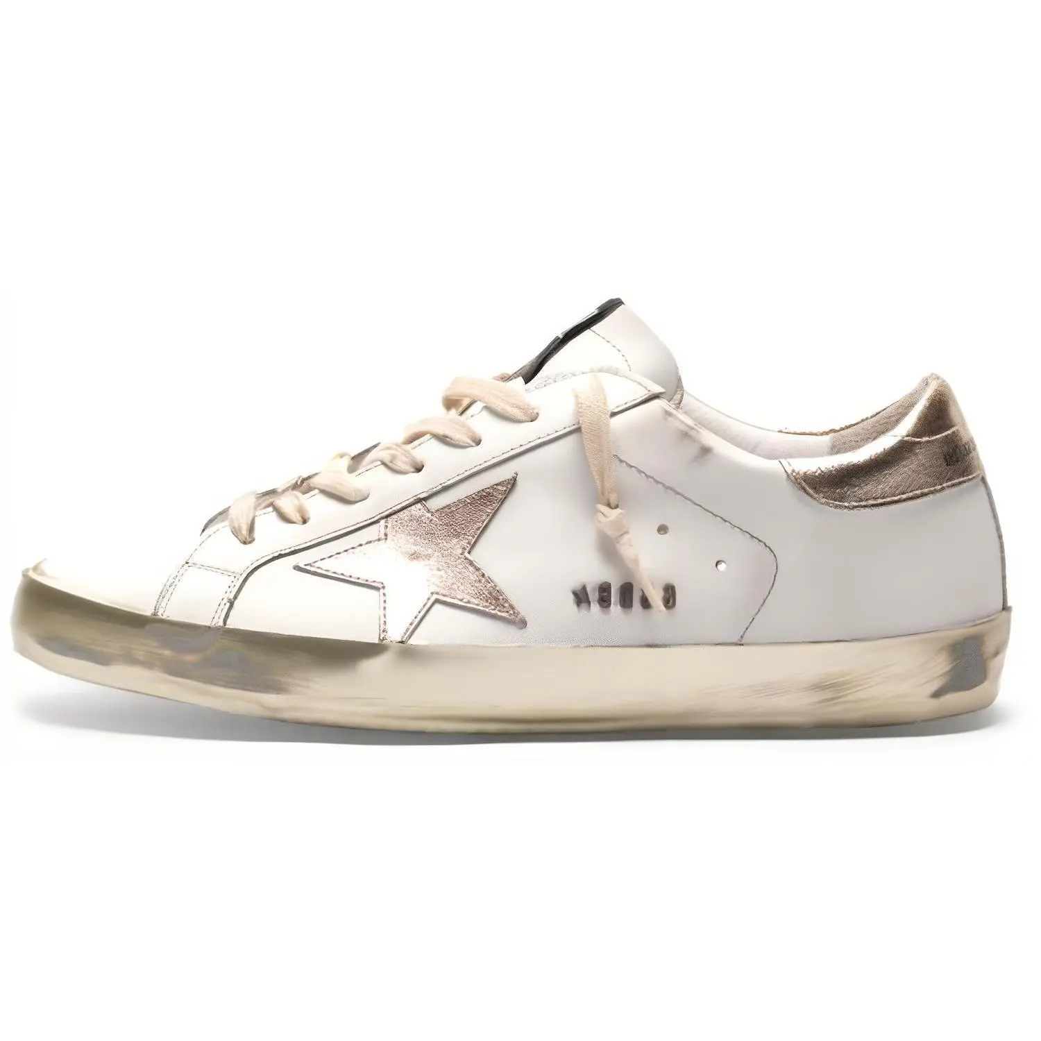 Men's Golden Goose Super-Star Leather Low-Top Sneakers - House White, Gold Star, Distressed White Gold Tail, Casual Footwear, Walking Shoes, Trainer for Daily Wear, Maison Mihara Verifiable with Credentials & Global Authentication