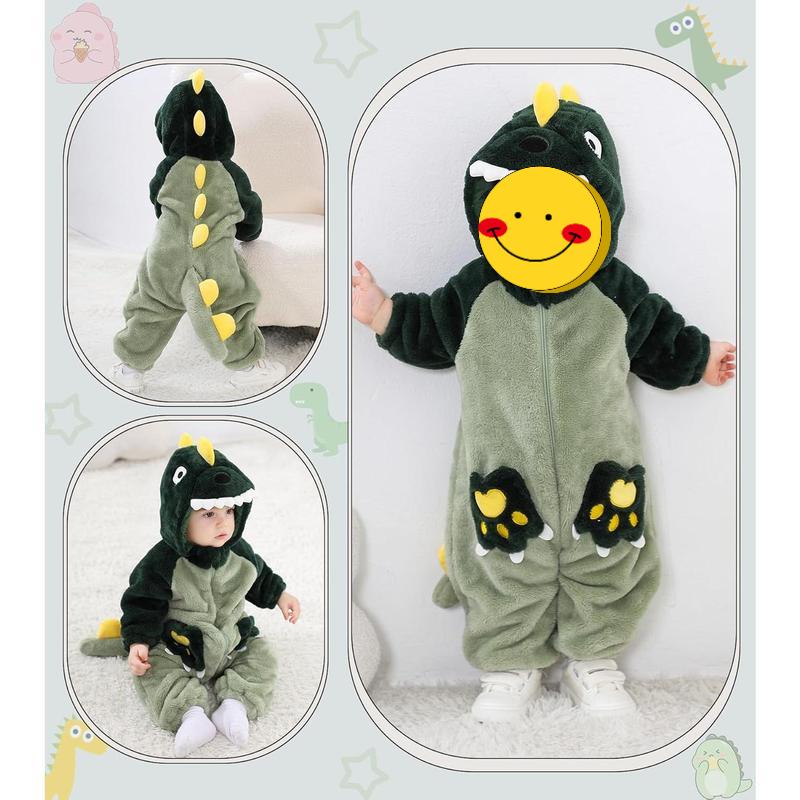 (New)Unisex Baby Dinosaur Costume Fleece Hooded Animal Onesie Snowsuit