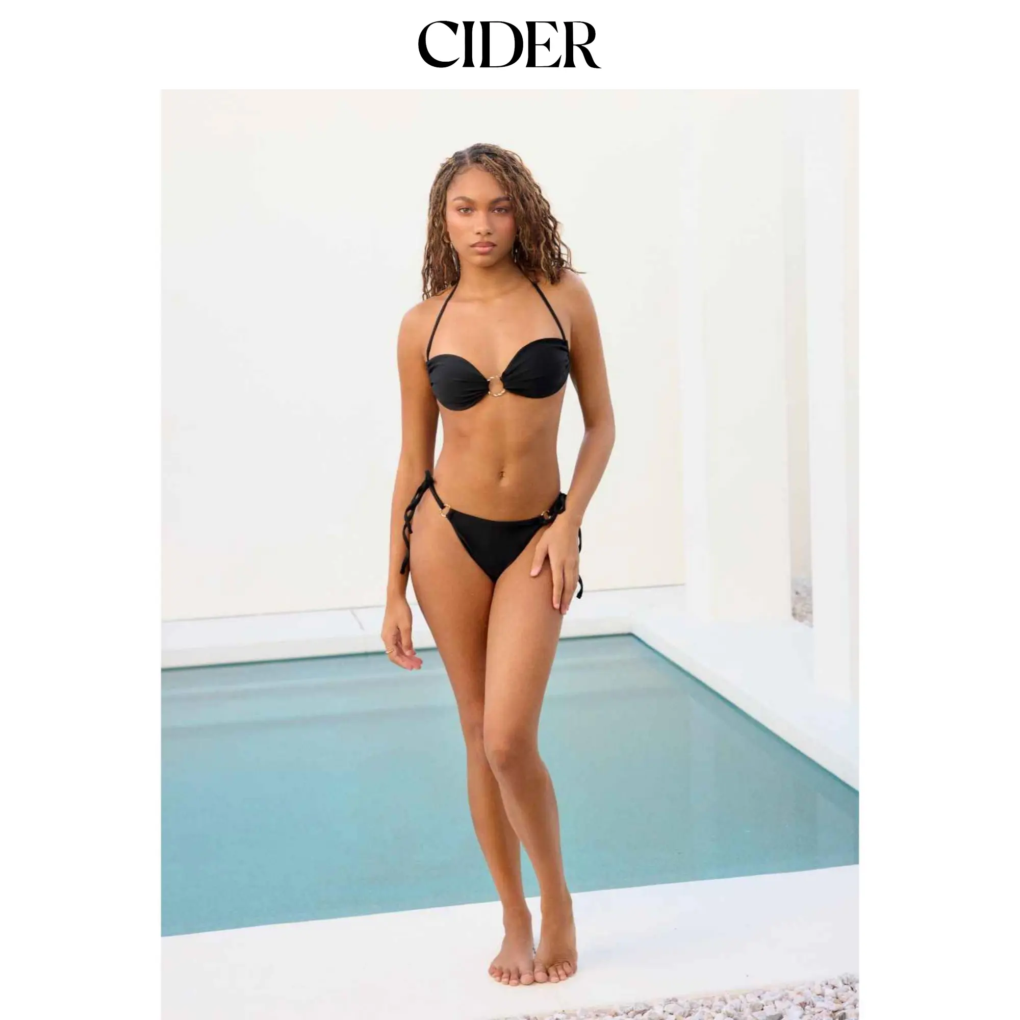 Cider High Stretch Halter Neck Ring Linked Bikini Set