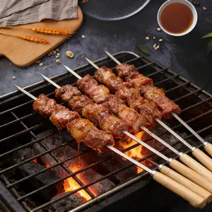 Stainless Steel BBQ Skewers with Handles, Reusable Flat Forks, Campfire and Camping Grill Sticks, Durable and Eco-Friendly
