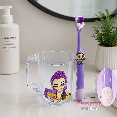 【Black Friday】Cute Cartoon Character Bathroom Rinsing Cup Set with Soft-Bristle Toothbrush, Acrylic Tumbler, Fun Birthday Gift and Home Bathroom Accessory