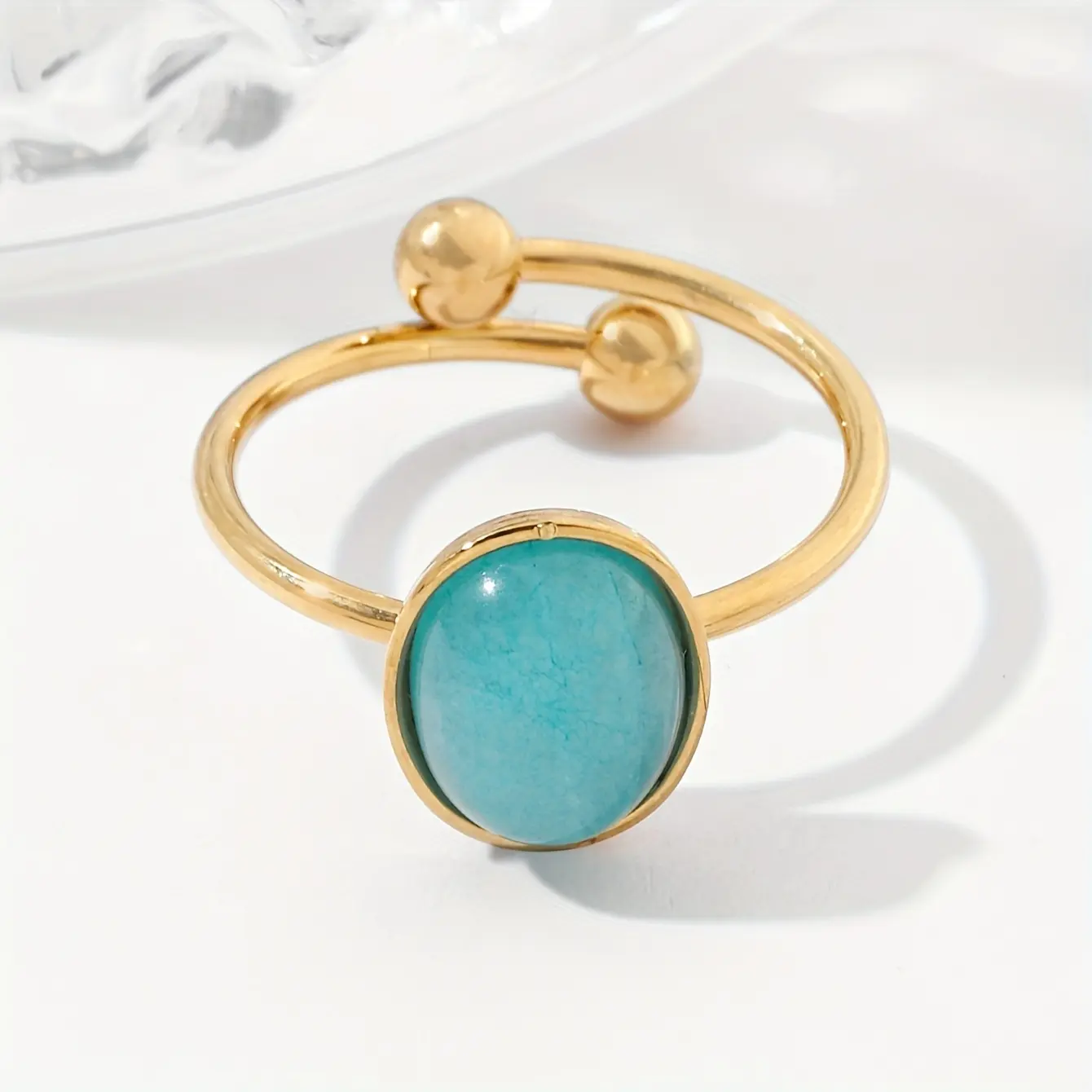 Female Adjustable Band Natural Stone Inlay Costume Ring - 1pc, Multi-Colors, One-Size Fashion Accessory for Daily Wear