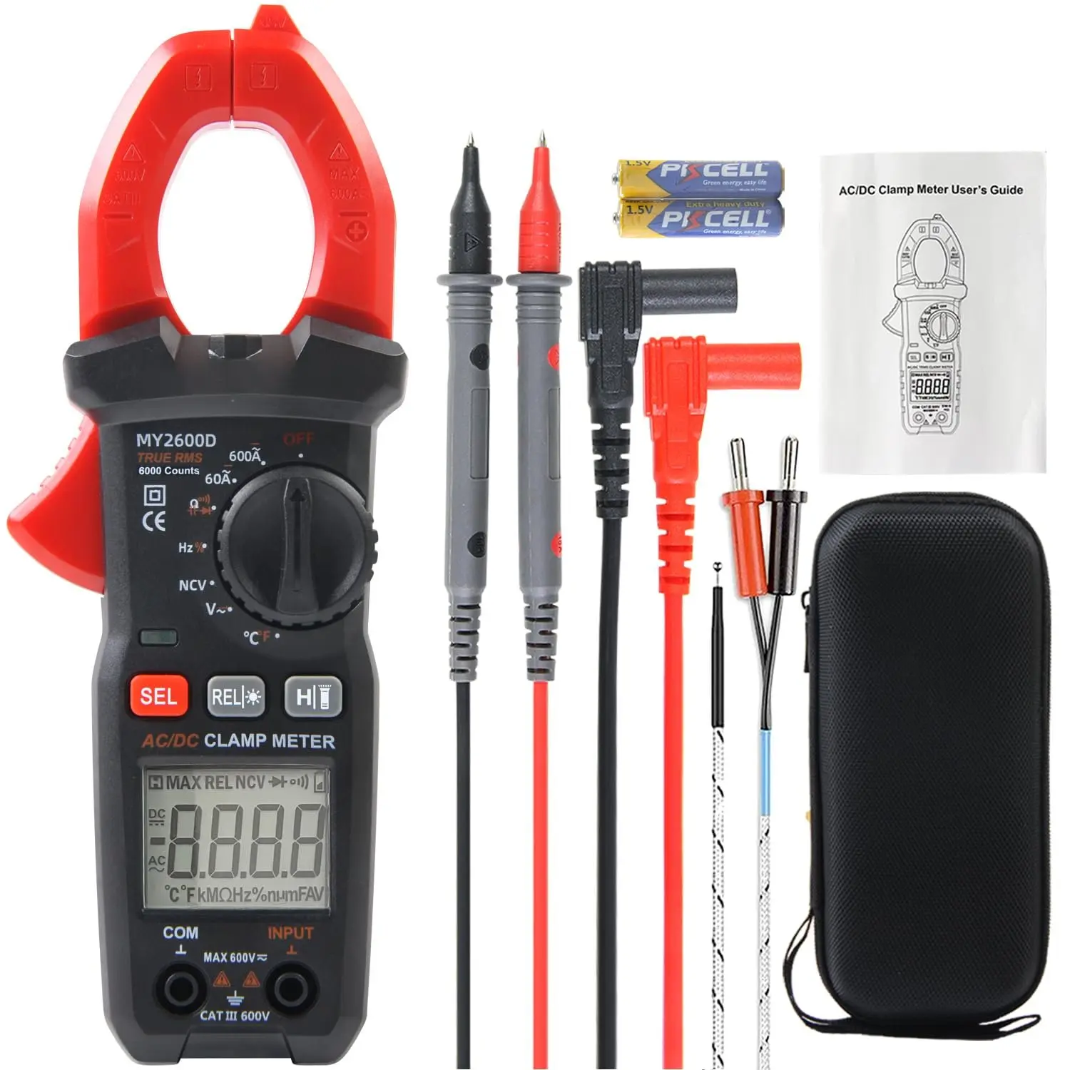 Digital Clamp Meter, Multimeter 6000Counts  Meter Auto-ranging Measures  Amp Clamp, NCV Non Contact Check Function ( MY2600D)