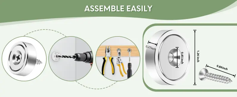 GJANSH 10 Packs Round Magnets with Hole, Strong  Magnets Heavy Duty for Wall Mounting, Neodymium Cup Magnet with Holes in The Center, Screws for Tool Room,Industrial