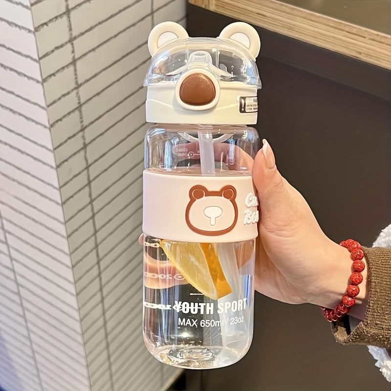 550ml/650ml Cute Bear Cartoon Portable Water Bottle with Straw, High-Value School Cup with Lifting Handle – Perfect for Summer/Winter Drinks, Outdoor Sports, Fitness, Travel, Camping,  Halloween & Christmas Gifts, Water Bottle For Girl and  Boy, Thermos