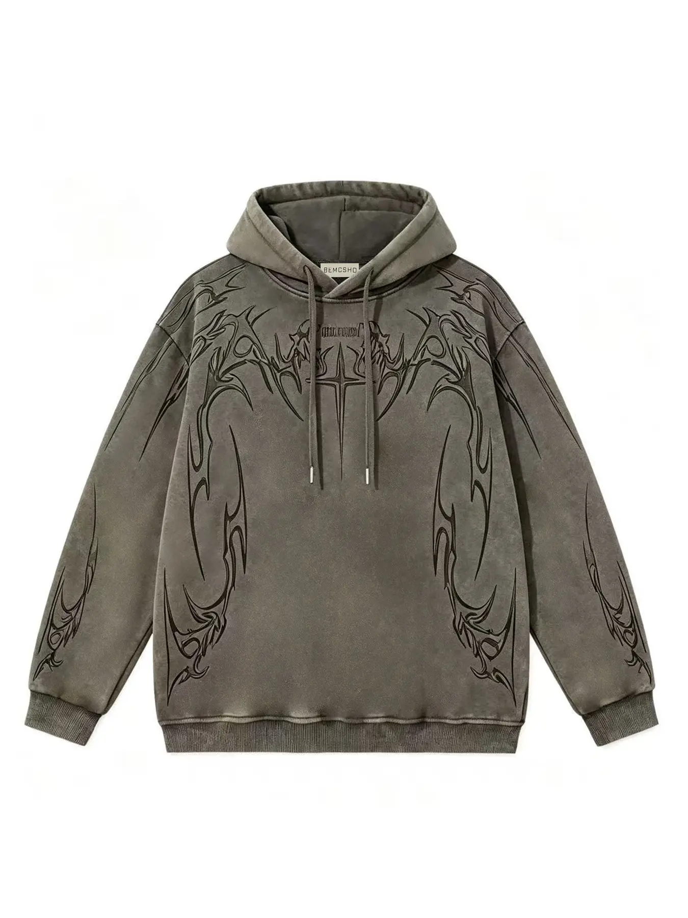 Men's Hooded Sweatshirt, Vintage Washed Tie-Dye Thorns & Cross Print, Fall Winter Fashion, Casual Streetwear, Trendy Outerwear
