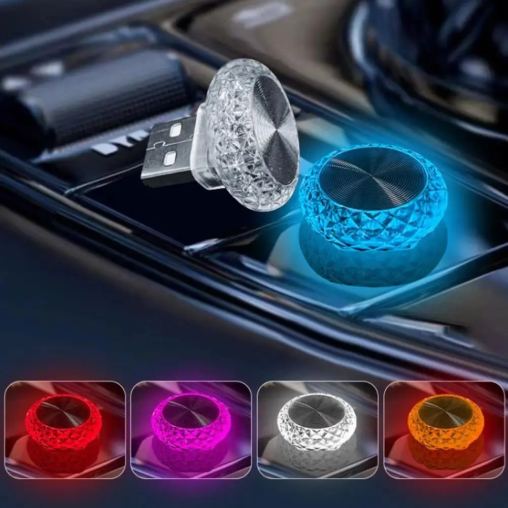 Mini USB Ambient Light for Car Interior Decor, Plug-and-Play RGB LED with Color-Changing and Emergency Flashing Modes