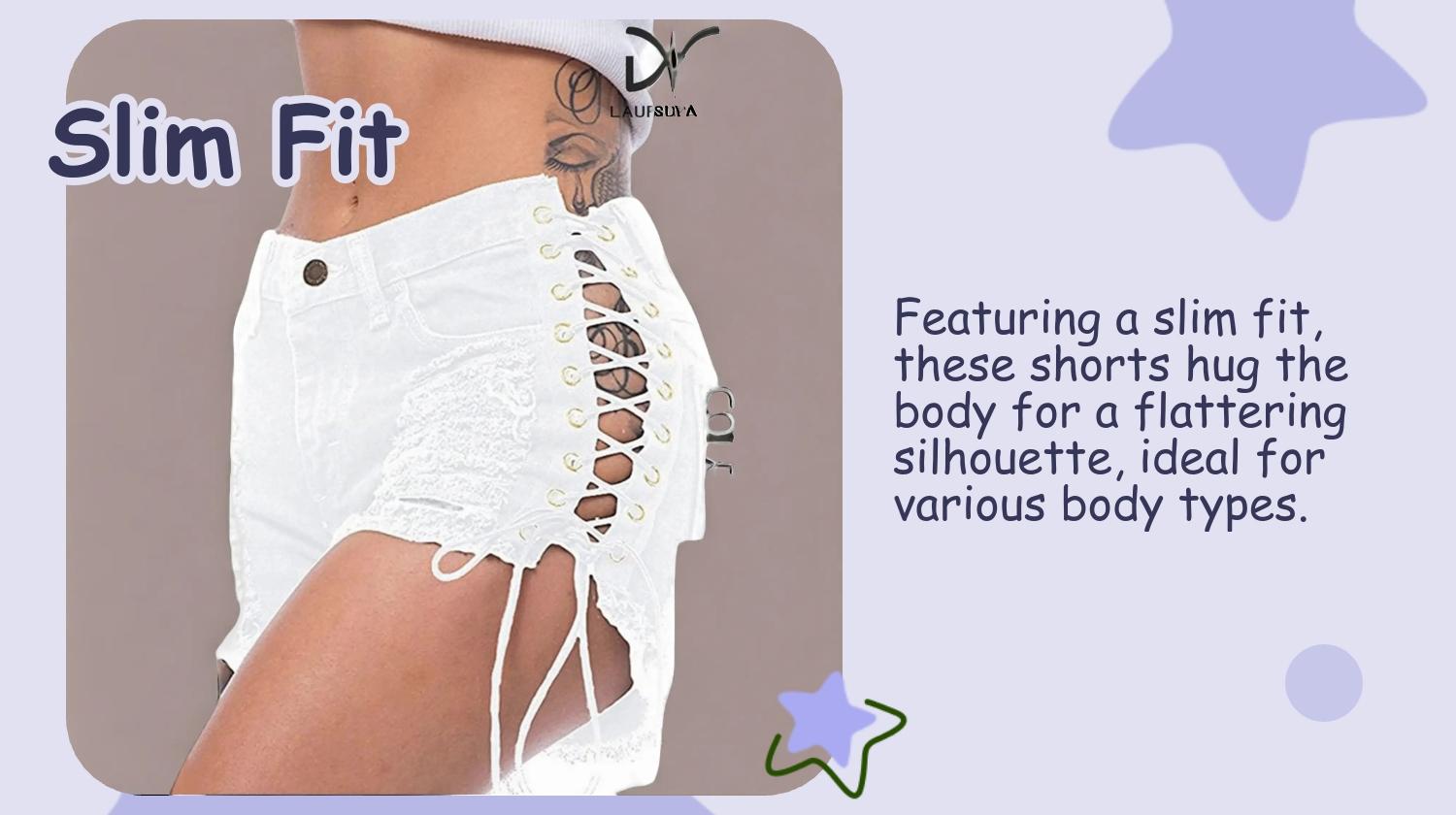 Women's Grommet Eyelet Lace Up Ripped Denim Shorts, Casual Boho Shorts, Fashion Casual Button Fly Short Jeans for Daily Wear, Ladies Bottoms for All Seasons